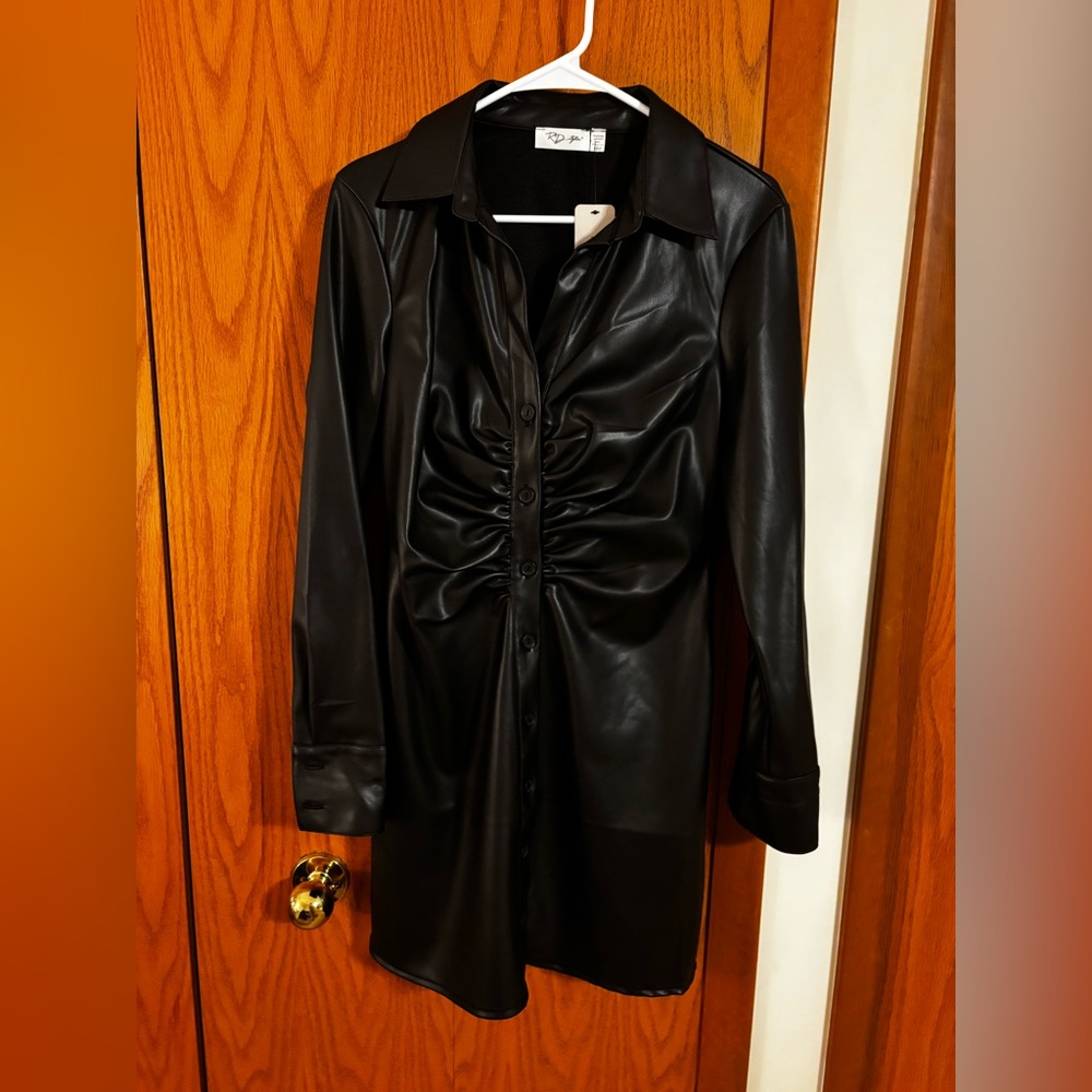 NWT black Faux leather mini dress size S